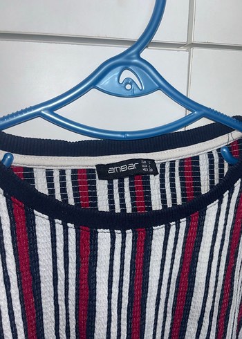 l Beden Çizgili Kadın Triko Sweatshirt
