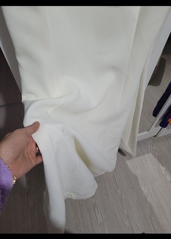 l Beden beyaz Renk Beyaz V Yakalı Uzun Abiye Elbise
