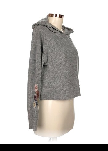 Nakışlı Gri Kapüşonlu Kadın Sweatshirt havlumsu - Görsel 2