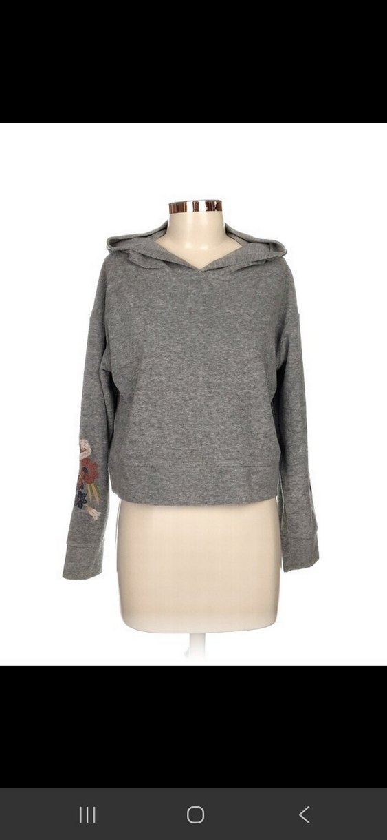 Nakışlı Gri Kapüşonlu Kadın Sweatshirt havlumsu - Görsel 3