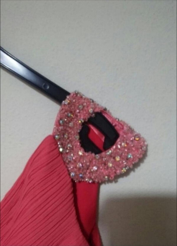 36 beden tek omuz mercan tengi abiye uzun - Görsel 2