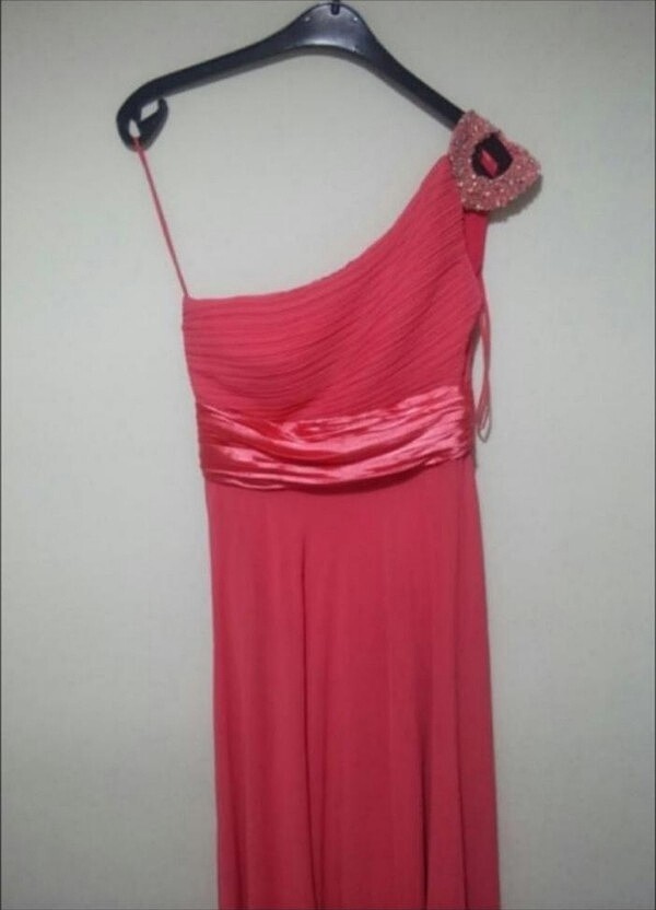 36 beden tek omuz mercan tengi abiye uzun - Görsel 4
