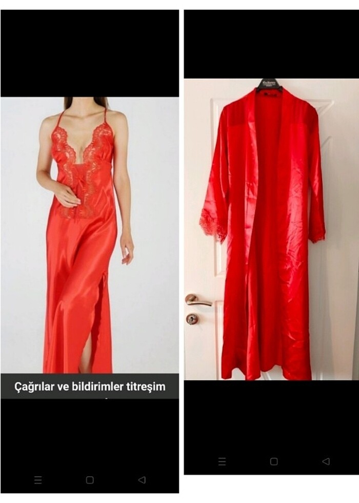 36 beden ateş kırmızı gecelik ve sabahlık - Görsel 2