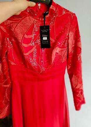 38 beden kırmızı uzun yeni abiye elbise  - Görsel 2