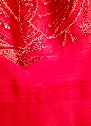 38 beden kırmızı uzun yeni abiye elbise  - Görsel 4