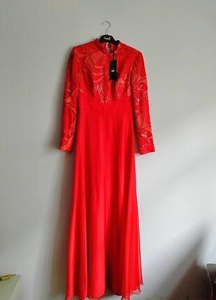 38 beden kırmızı uzun yeni abiye elbise  - Görsel 7