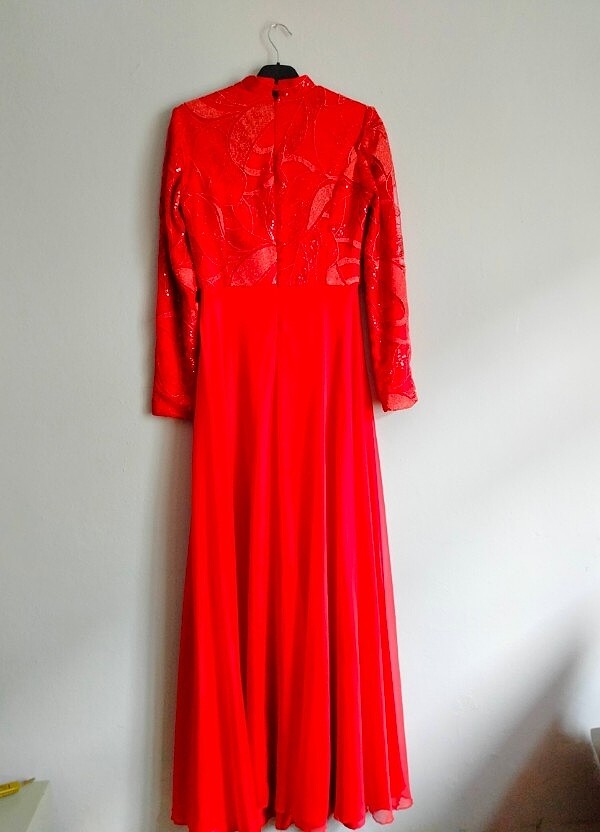 38 beden kırmızı uzun yeni abiye elbise  - Görsel 3