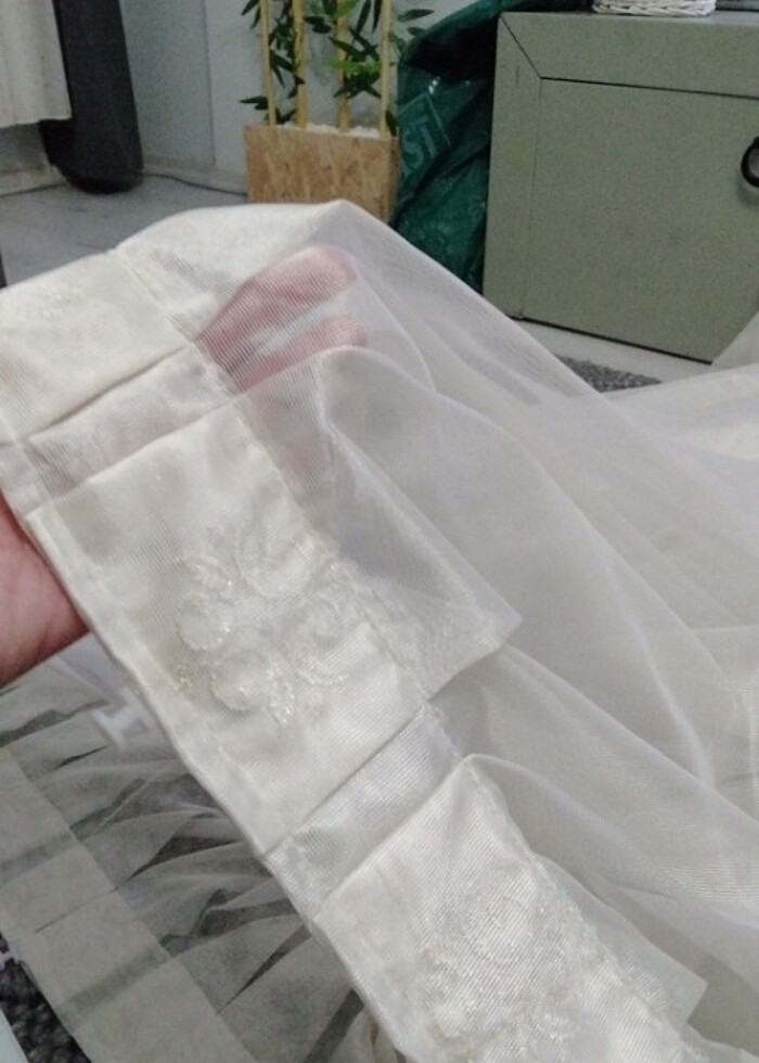 420 eninde krem ekru tül perde 250 boy - Görsel 5