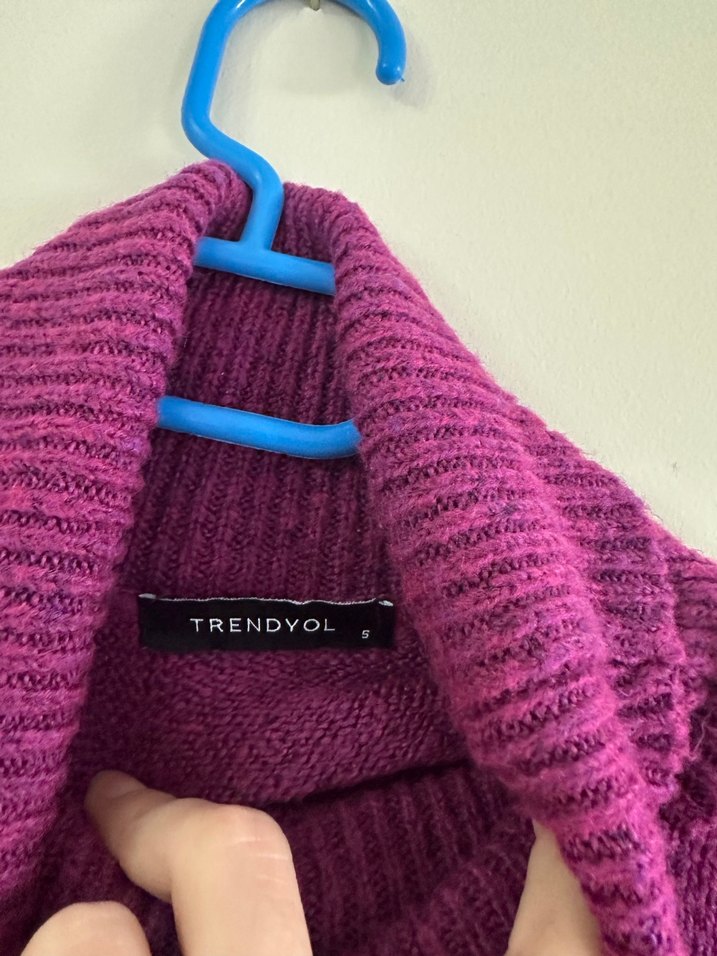 Mor Boğazlı Örgü Kadın Kazak - Görsel 2