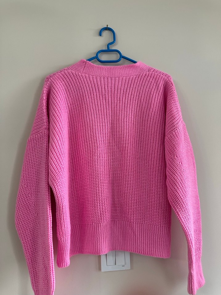 Pembe Örgü V Yakalı Kadın Hırka - Görsel 3