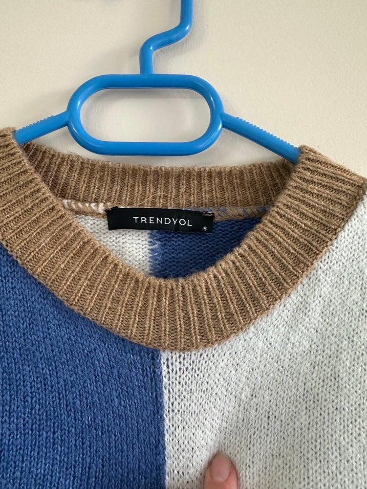 Renk Bloklu Kadın Örgü Kazak - Görsel 2