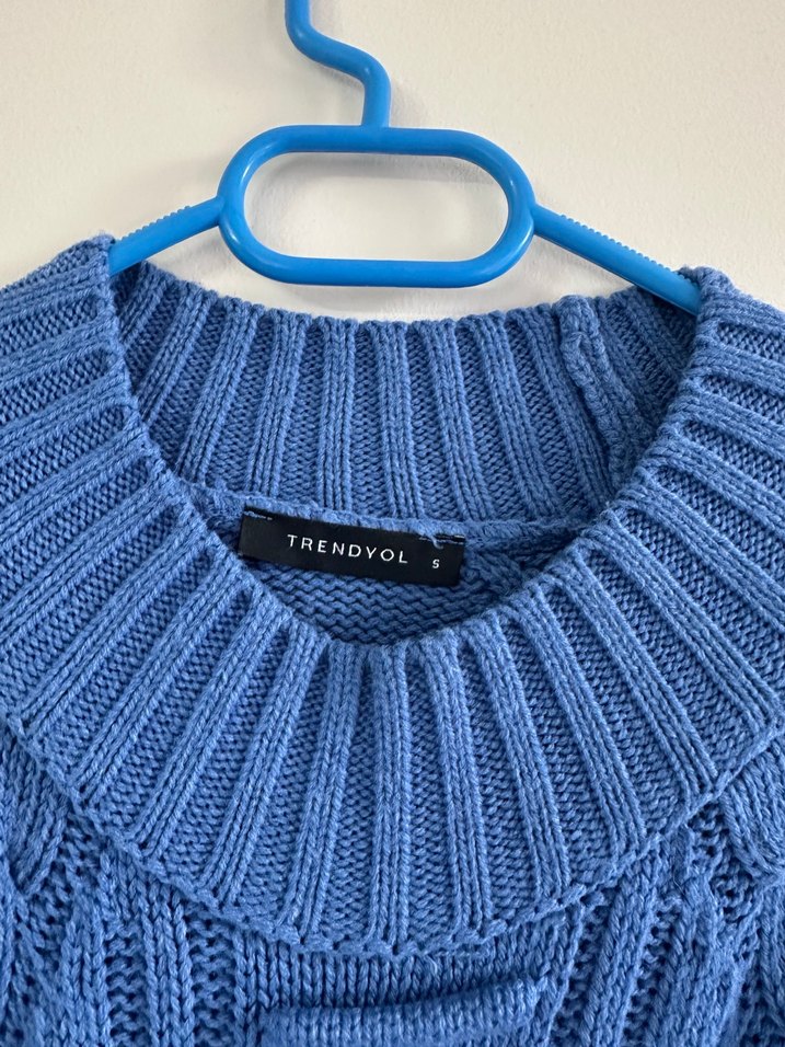 Mavi Örgü Kadın Kazak - Görsel 2