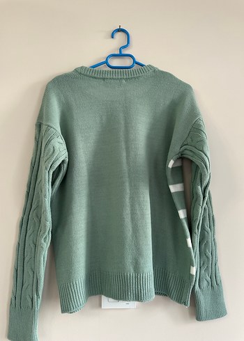 Örgü Desenli Yeşil Kadın Triko Kazak - Görsel 3