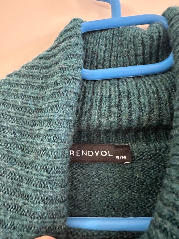 Turkuaz Kadın Boğazlı Örgü Yün Kazak - Görsel 2