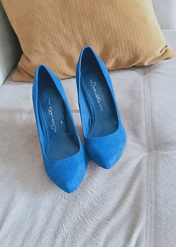 Mavi Süet Tokalı Stiletto Topuklu Kadın Ayakkabı - Görsel 3