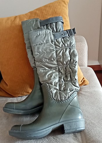 Gri Tokalı Kadın Dizüstü Botu yağmur cizmesi - Görsel 5