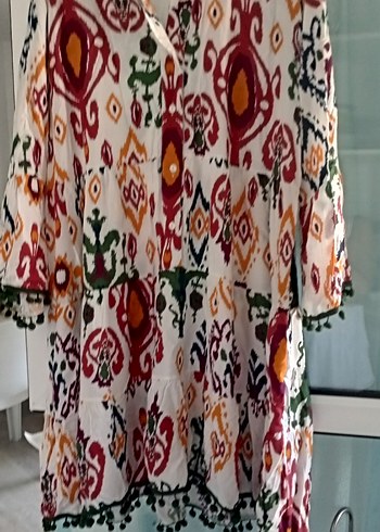 Bohem Çok Renkli Uzun V Yaka Elbise - Görsel 2