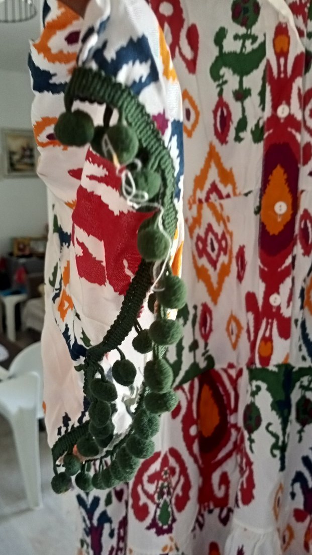 Bohem Çok Renkli Uzun V Yaka Elbise - Görsel 3