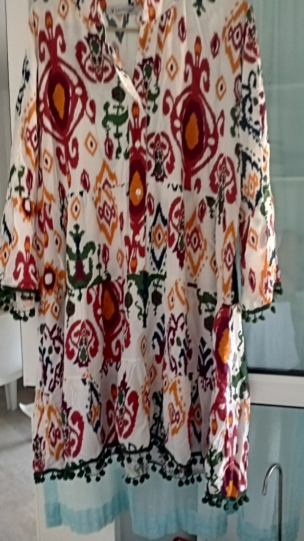 Bohem Çok Renkli Uzun V Yaka Elbise - Görsel 2