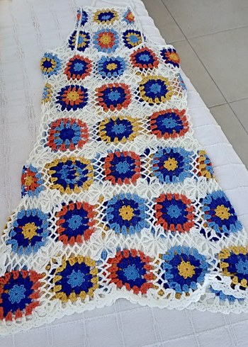 Renkli Bağlamalı Desenli Örgü elbise