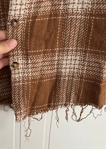 Kadın Kahverengi Düğmeli Ekose Gömlek - Görsel 5