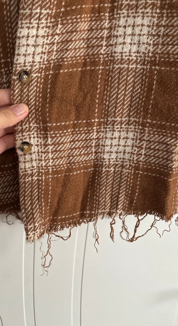 Kadın Kahverengi Düğmeli Ekose Gömlek - Görsel 5