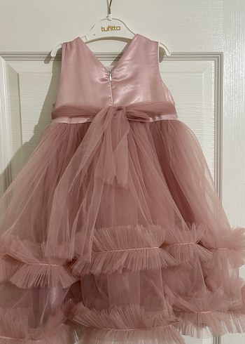 Pembe Fırfırlı Kız Çocuk Abiye Elbise - Görsel 4