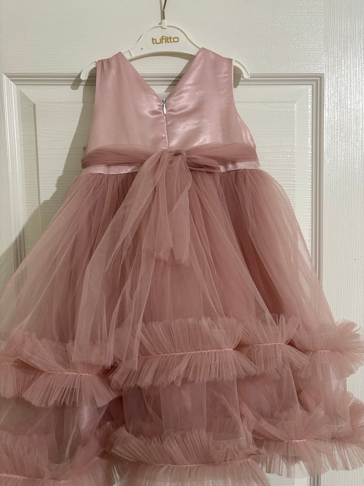 Pembe Fırfırlı Kız Çocuk Abiye Elbise - Görsel 4