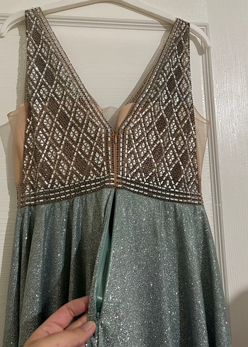 Gri Payetli Uzun Abiye Elbise - Görsel 8