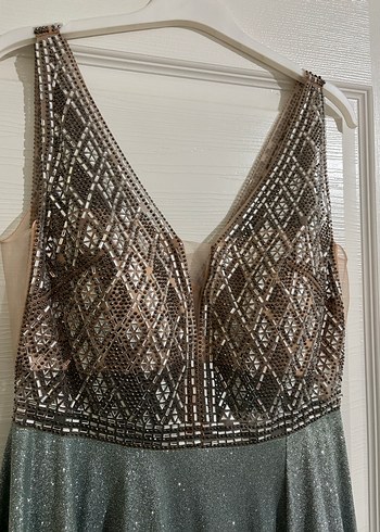 Gri Payetli Uzun Abiye Elbise - Görsel 3