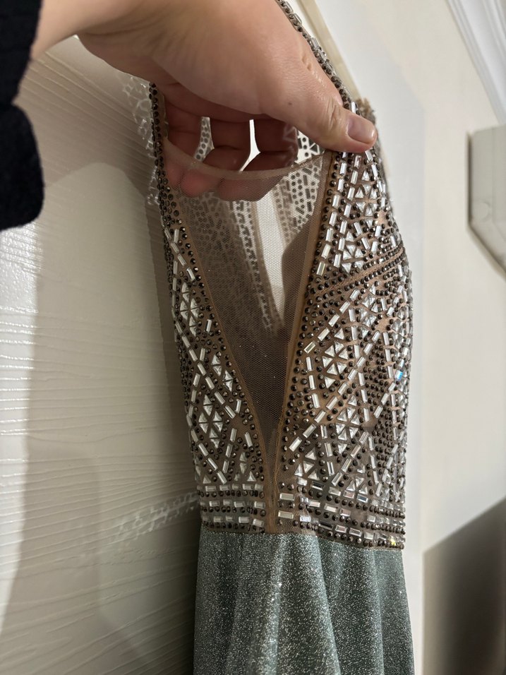 Gri Payetli Uzun Abiye Elbise - Görsel 4