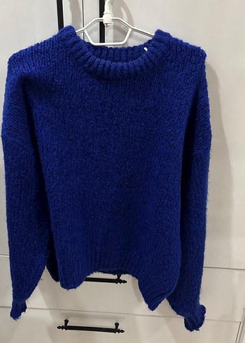 Kadın Mavi Örgü Salaş Kazak - Görsel 2