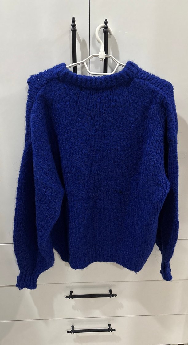 Kadın Mavi Örgü Salaş Kazak - Görsel 4