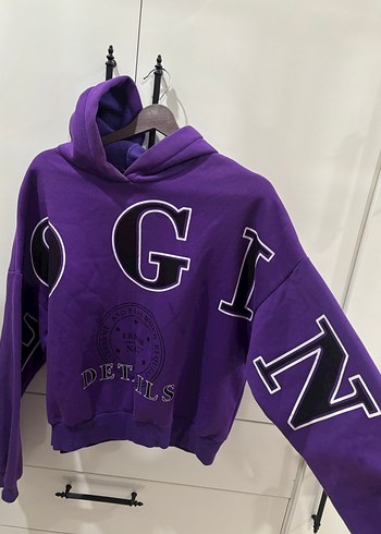 Mor Kapüşonlu Baskılı Sweatshirt - Görsel 3