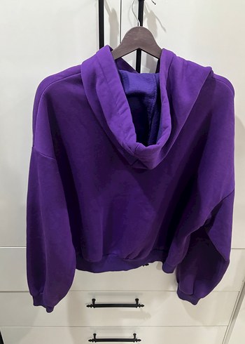 Mor Kapüşonlu Baskılı Sweatshirt - Görsel 4