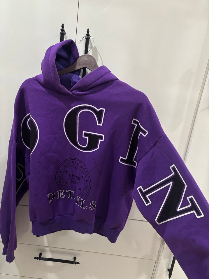 Mor Kapüşonlu Baskılı Sweatshirt - Görsel 3