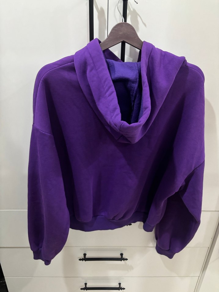 Mor Kapüşonlu Baskılı Sweatshirt - Görsel 4