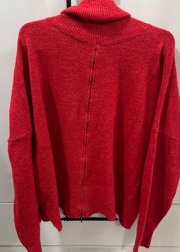 Kadın Kırmızı Yüksek Yakalı Örgü Kazak - Görsel 4