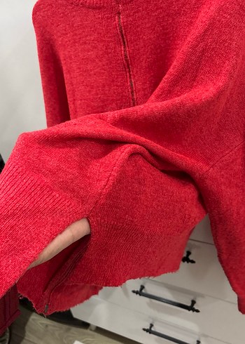 Kadın Kırmızı Yüksek Yakalı Örgü Kazak - Görsel 6