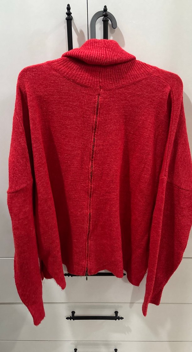 Kadın Kırmızı Yüksek Yakalı Örgü Kazak - Görsel 3