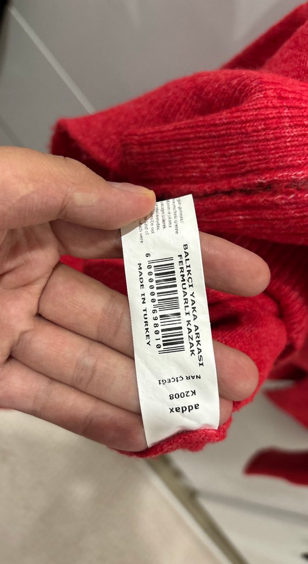 Kadın Kırmızı Yüksek Yakalı Örgü Kazak - Görsel 5