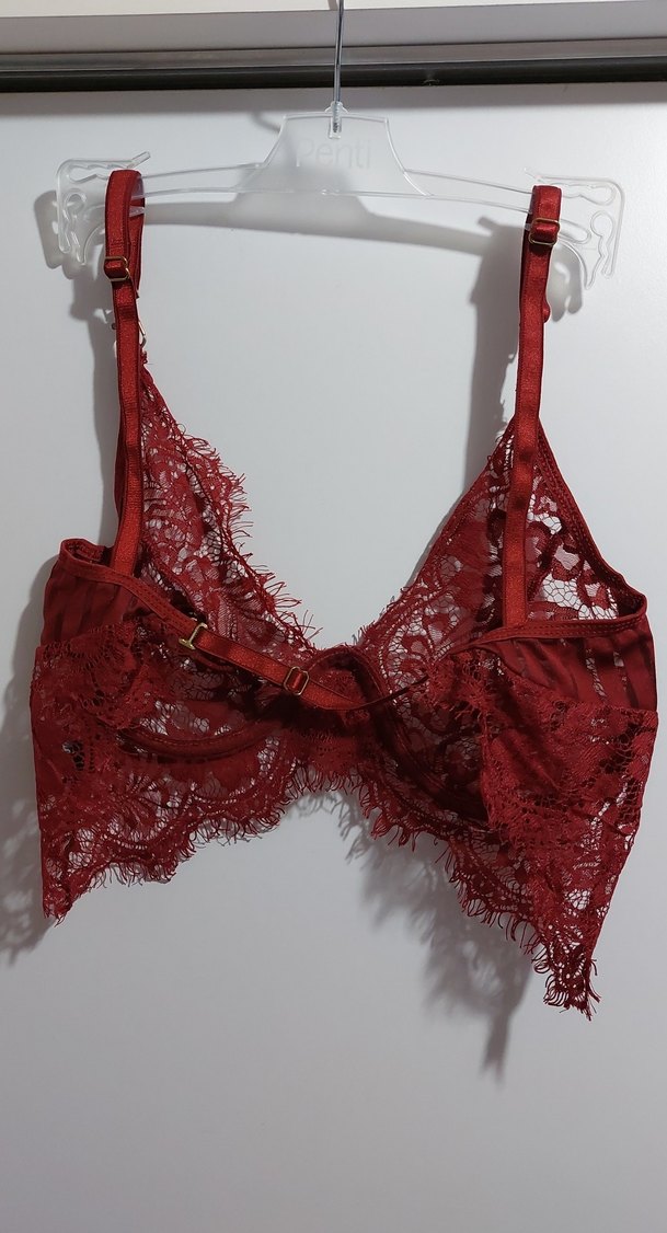 Bordo Dantel Bohem Büstiyer - Görsel 3