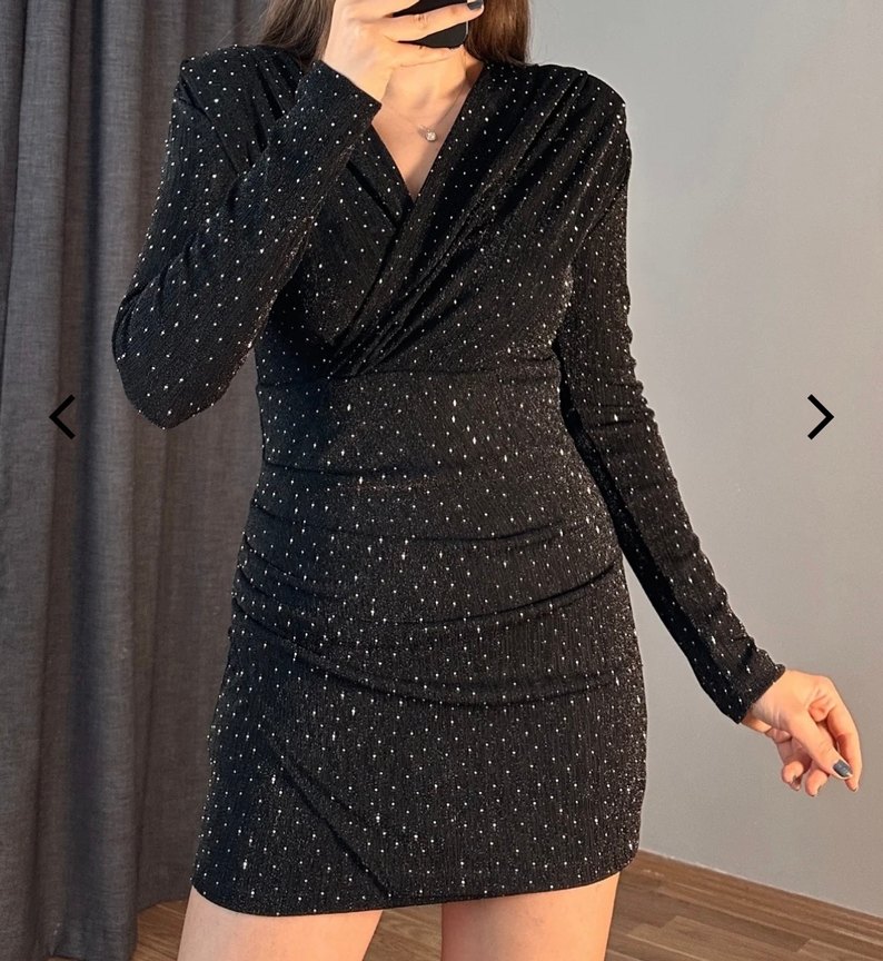 Taşlı Vatkalı Mini Elbise - Görsel 2