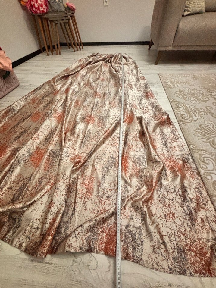 Bordo Gri Batik Desenli Saten Modern Perde - Görsel 2