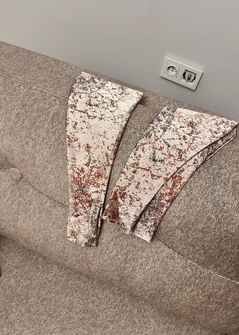 Patine Desenli Saten Fon Perde- Bej-kiremit Rengi Modern Perde - Görsel 9