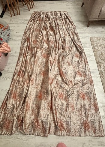 Patine Desenli Saten Fon Perde- Bej-kiremit Rengi Modern Perde - Görsel 5