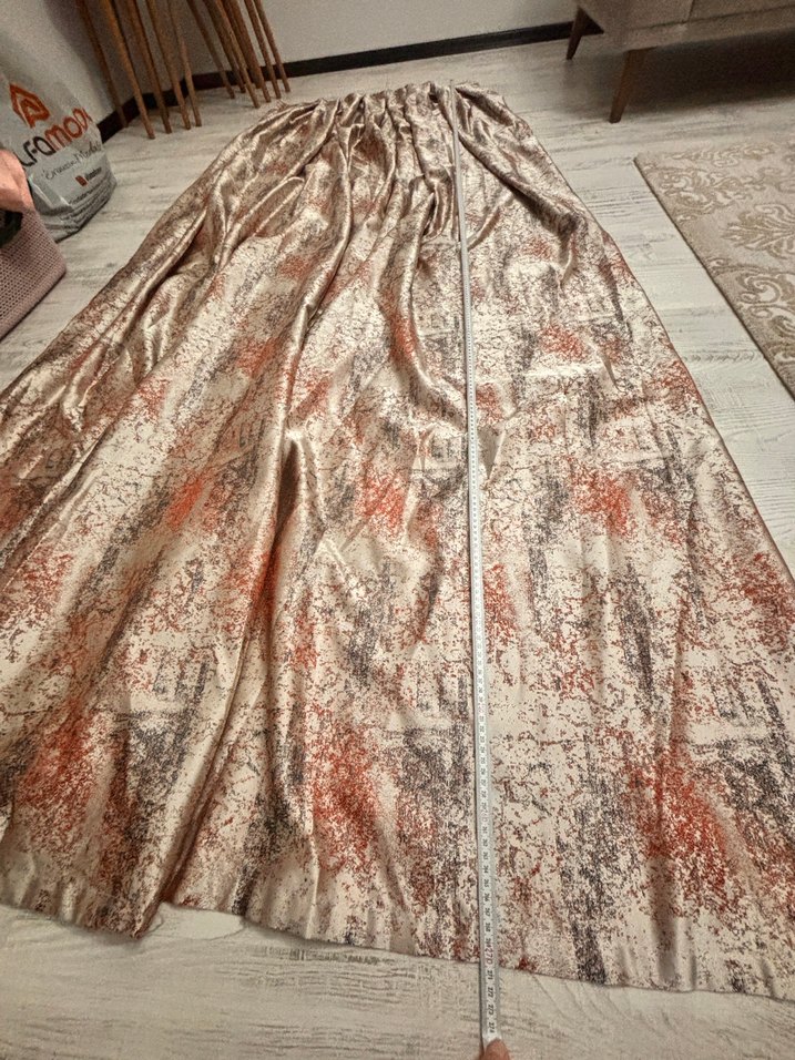 Patine Desenli Saten Fon Perde- Bej-kiremit Rengi Modern Perde - Görsel 4