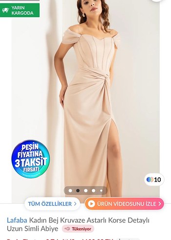 m Beden ten rengi Renk lafaba korse detaylı simli bej rengi uzun abiye elbise
