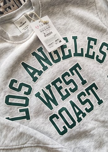 Kızlar için gri baskılı kısa kollu sweatshirt - Görsel 2