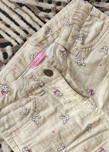 Kız Çocuk Bej Desenli Düğmeli Pantolon - Görsel 3